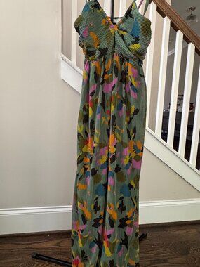Multicolor Green Maxi Dress Women Size Large